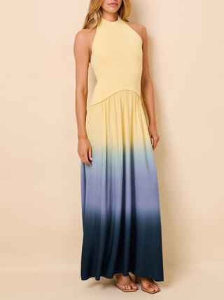 Halter Soglio Dress   Danish Butter/Deep Canal

