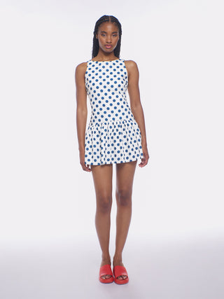 Addison Mini Dress   Navy Polka Dots

