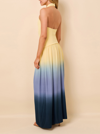 Halter Soglio Dress   Danish Butter/Deep Canal
