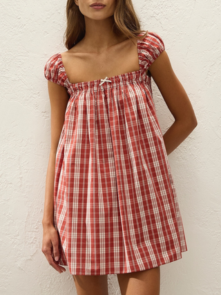 Belinha Mini Dress   Ines Check Terra Rosso

