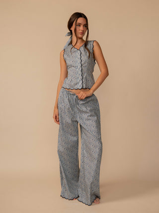 Scalloped Drawstring Wide Leg Pant
